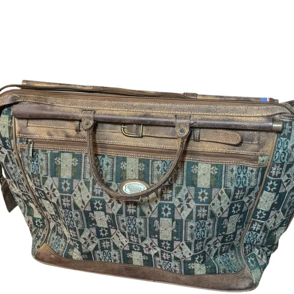 American Tourister Tapestry 2 Piece Set Large Carpet Bagger Tote Garment Bag